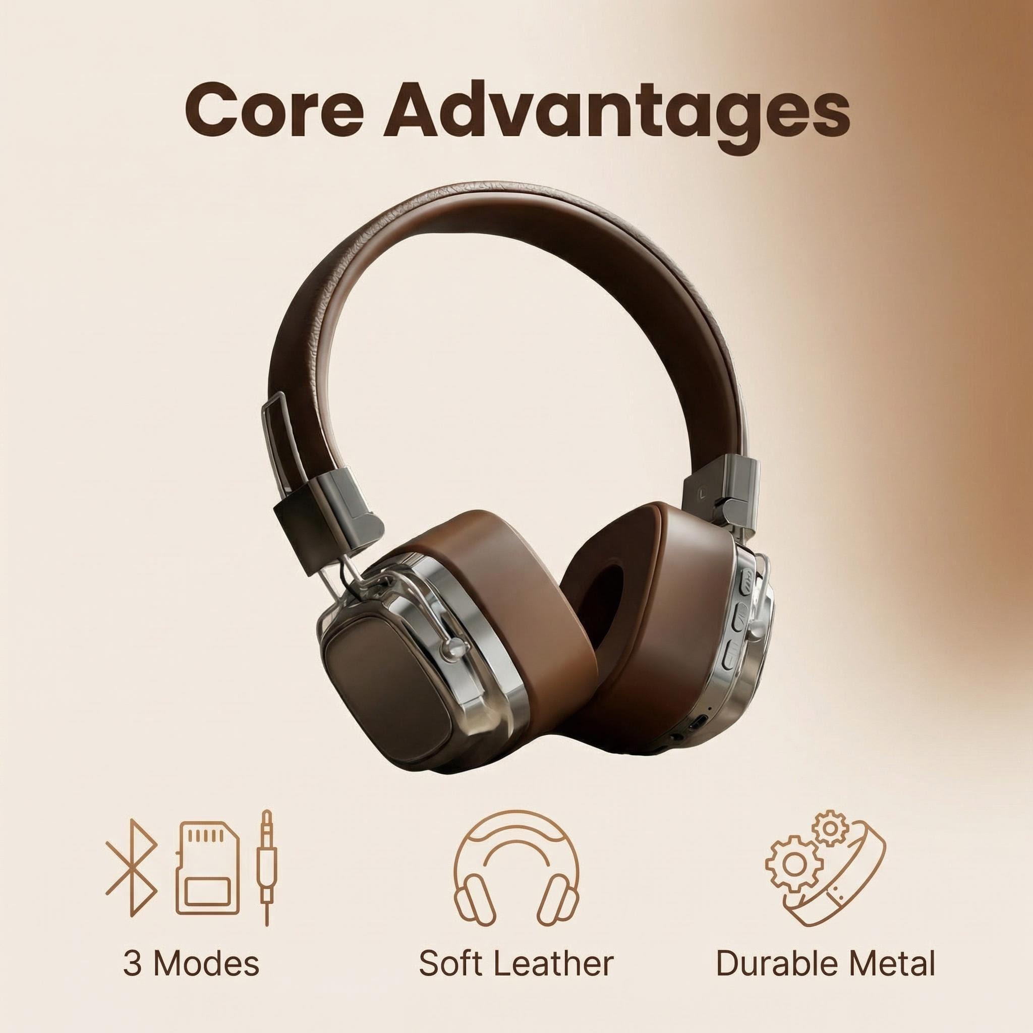 Retro Gaming On Phone - Retro Leather Over-ear Headphones Wireless Bluetooth