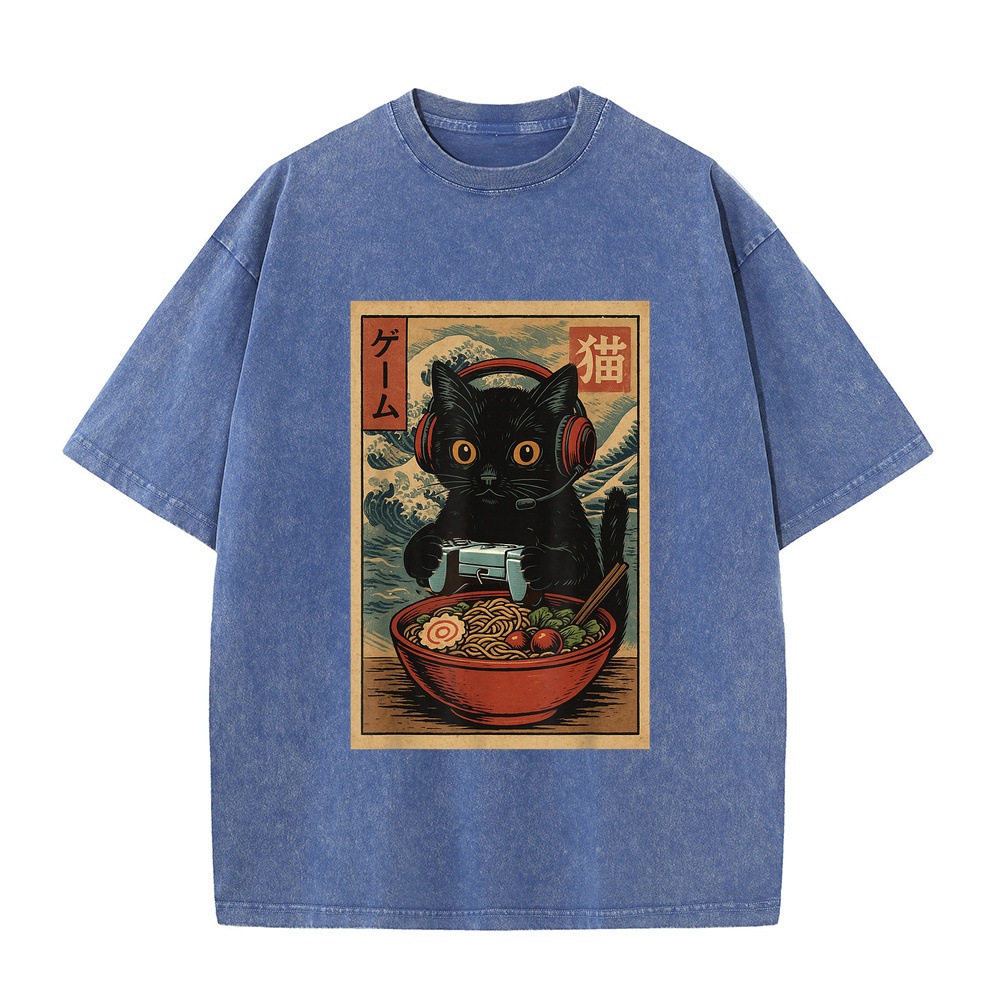 Retro Gaming Jersey - Cute Kawaii Gamer Cat Funny Ramen